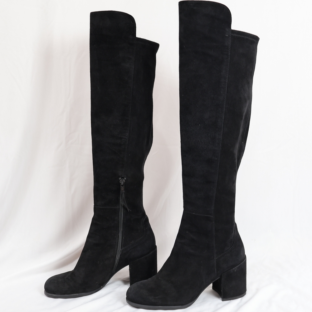 Stuart Weitzman Black Suede Knee Boots With Dust Bag